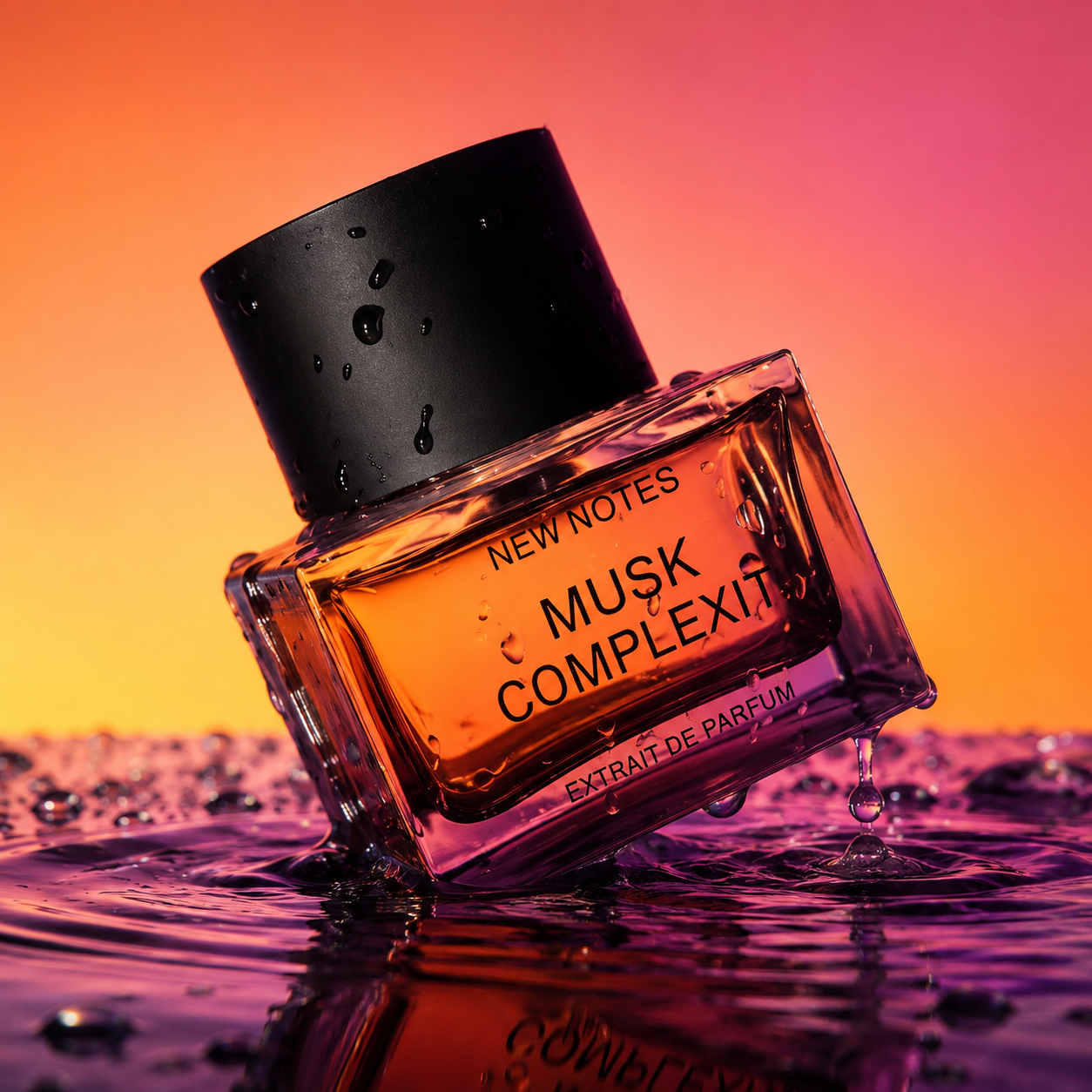 Musk Complexity de New Notes, extrait de parfum, flacon en mise en scène.