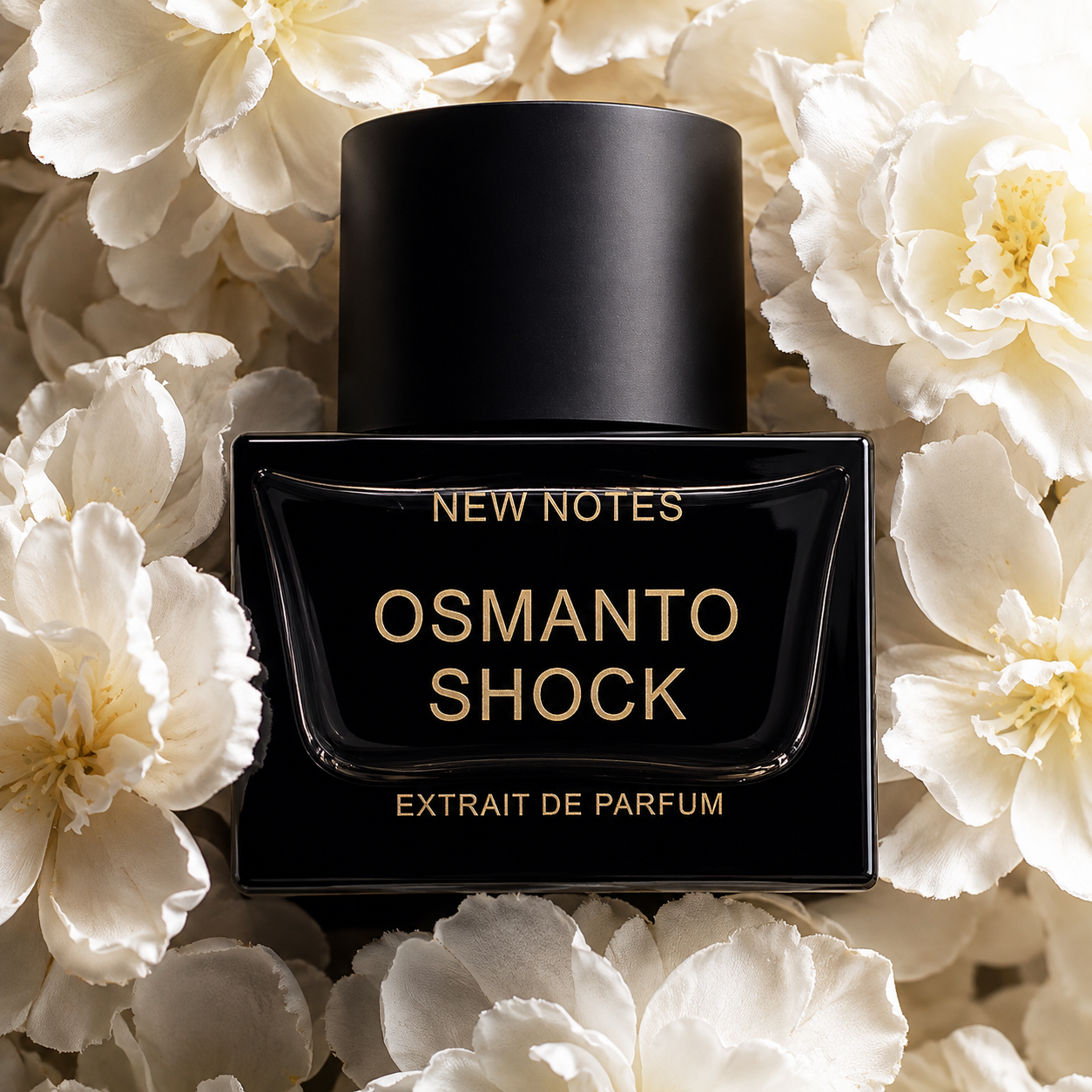 Osmanto Shock de New Notes, extrait de parfum, flacon en mise en scène.