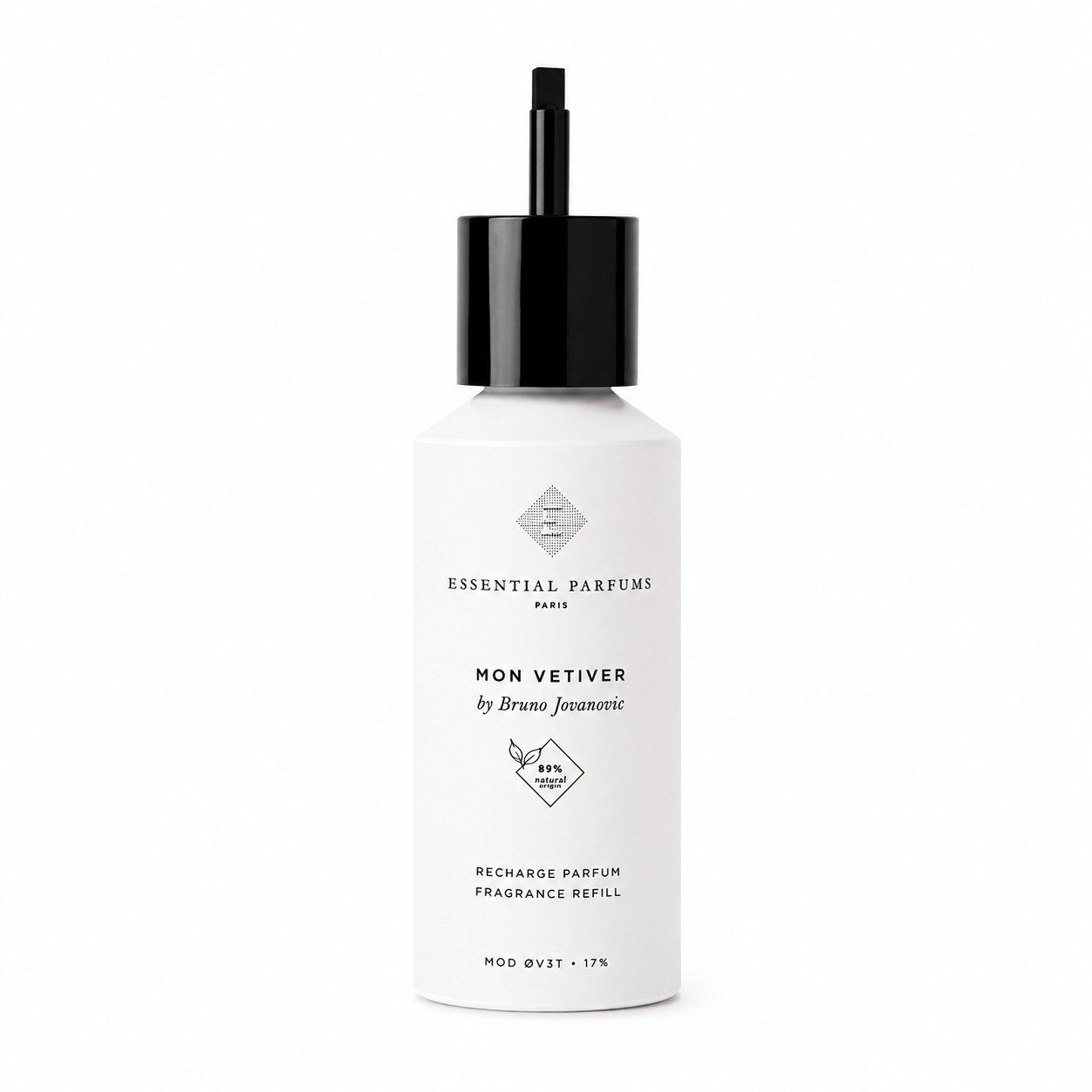 Recharge Nice Bergamote d'Essential Parfums, eau de parfum 150 ml avec embout de remplissage sur fond blanc.
