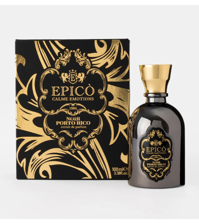 Noir Porto Rico d'Epicò, détail du flacon d'extrait de parfum 100 ml.