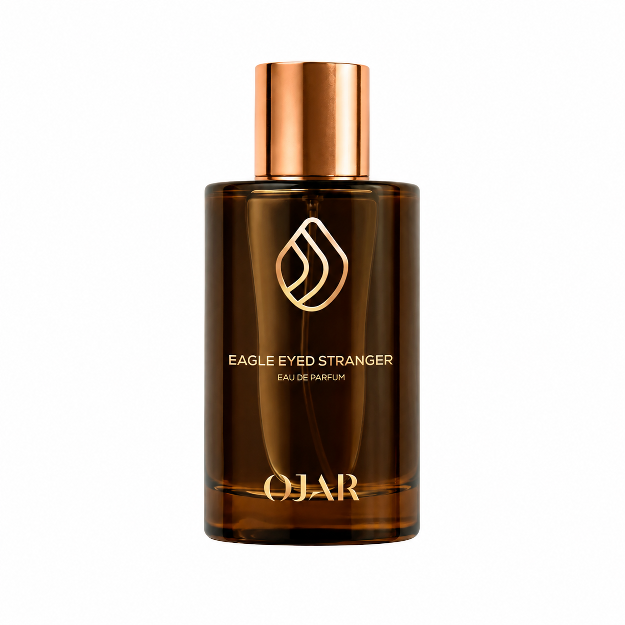 Eagle Eyed Stranger d'OJAR, eau de parfum 100 ml, flacon de face sur fond blanc.