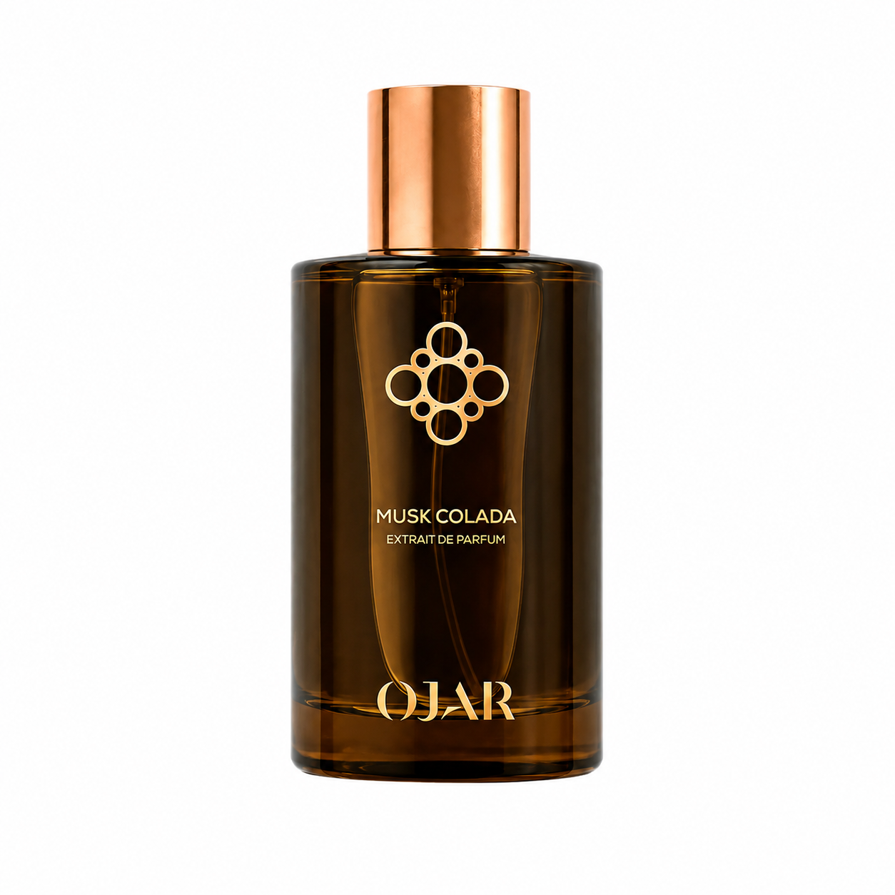 Musk Colada d'OJAR, extrait de parfum 100 ml, flacon de face sur fond blanc.