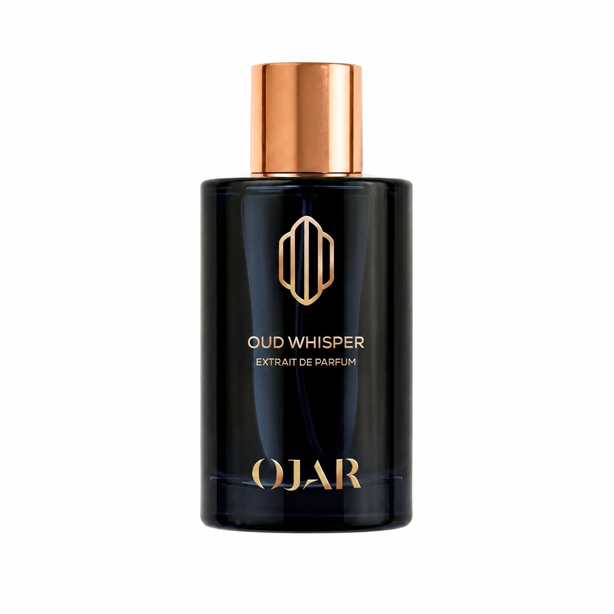 Oud Whisper d'OJAR, extrait de parfum 100 ml, flacon de face sur fond blanc.