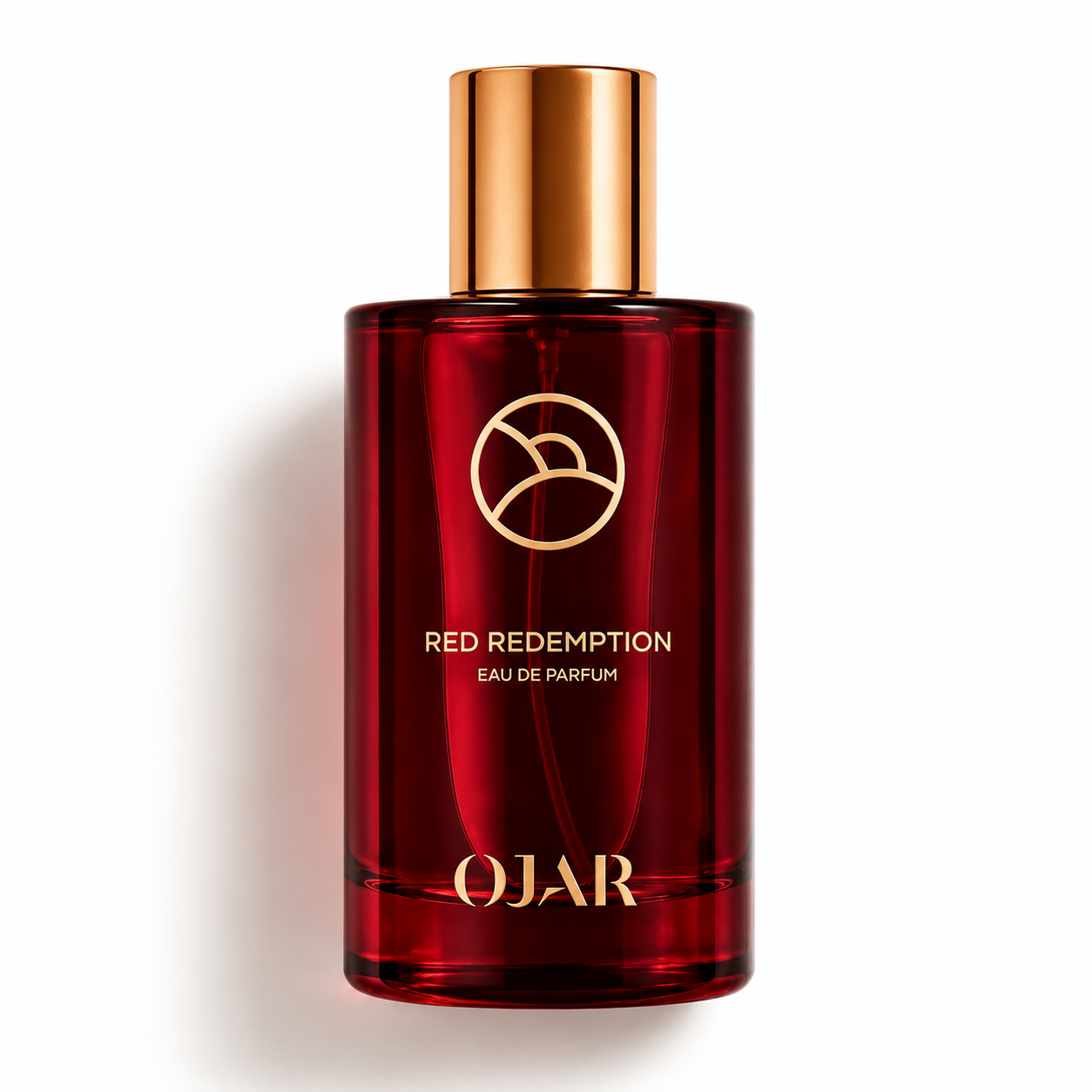 Red Redemption d'OJAR, eau de parfum 100 ml, flacon de face sur fond blanc.