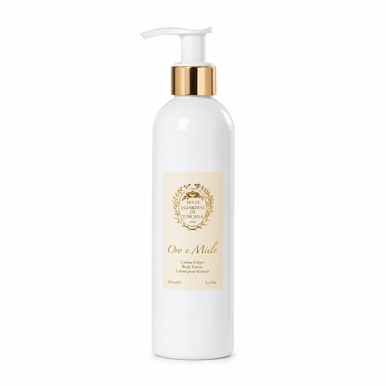 Crème pour le corps Oro e Miele 250 ml Giardini di Toscana sur fond blanc