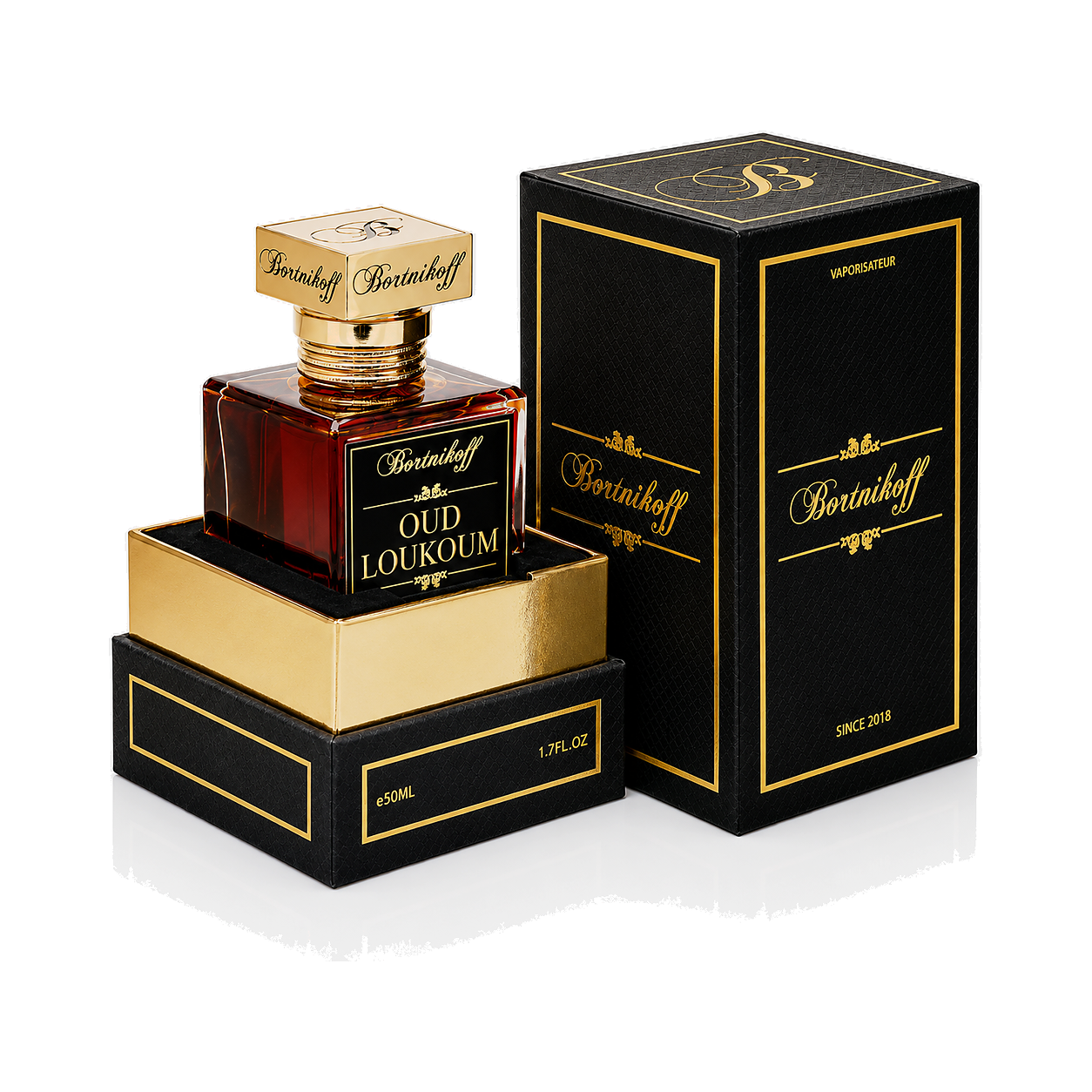 Flacon et coffret d'extrait de parfum Bortnikoff Oud Loukoum 50 ml
