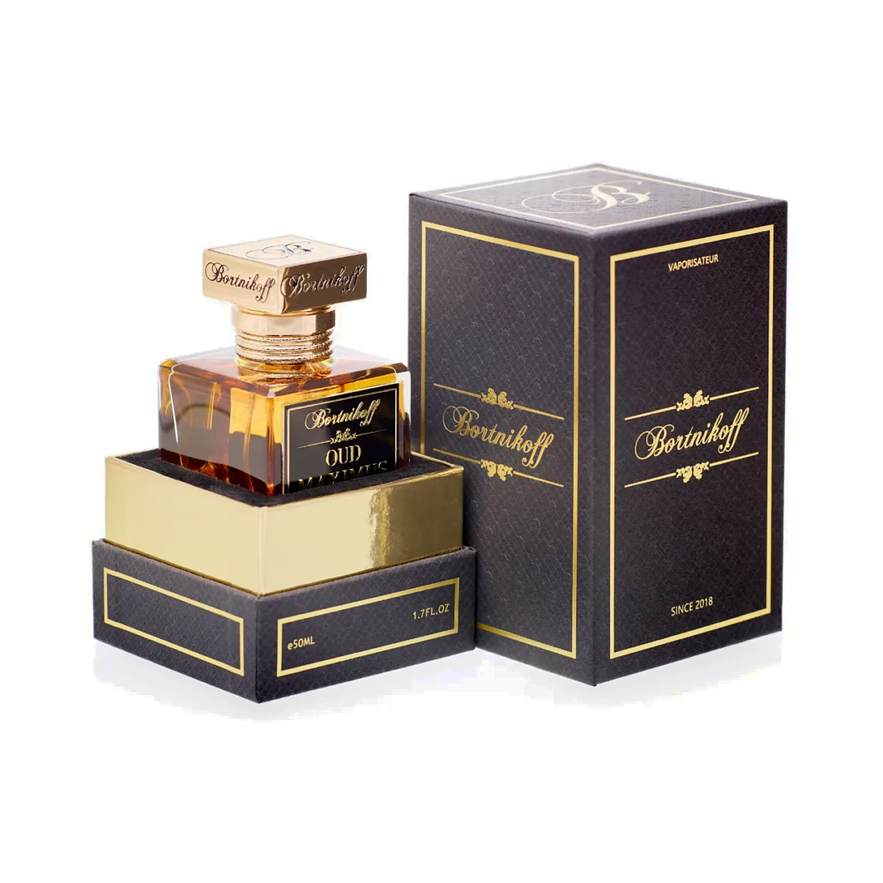 Flacon et coffret d'extrait de parfum Bortnikoff Oud Maximus 50 ml