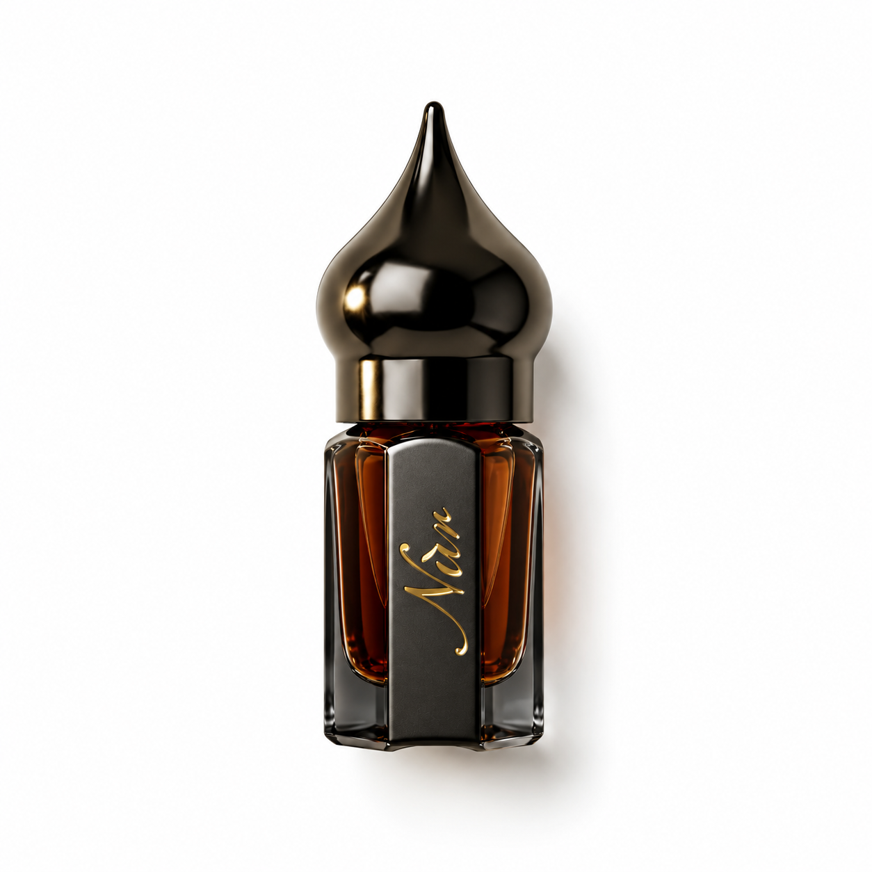 Oud Suprême de NÛR, élixir de parfum 3 ml, flacon de face sur fond blanc.