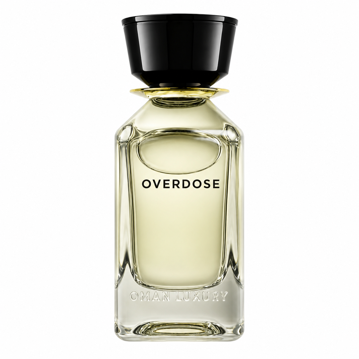 Overdose by Oman Luxury flacon de parfum sur fond blanc