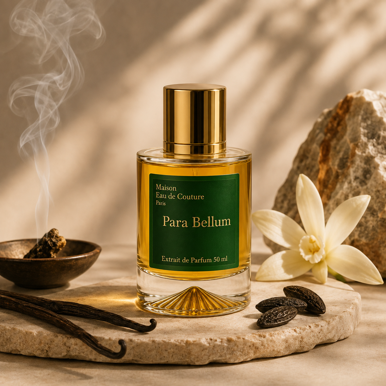 Parfum Maison Eau de Couture Para Bellum Extrait de Parfum 50 ml avec vanille, cacao, encens et fleur blanche.