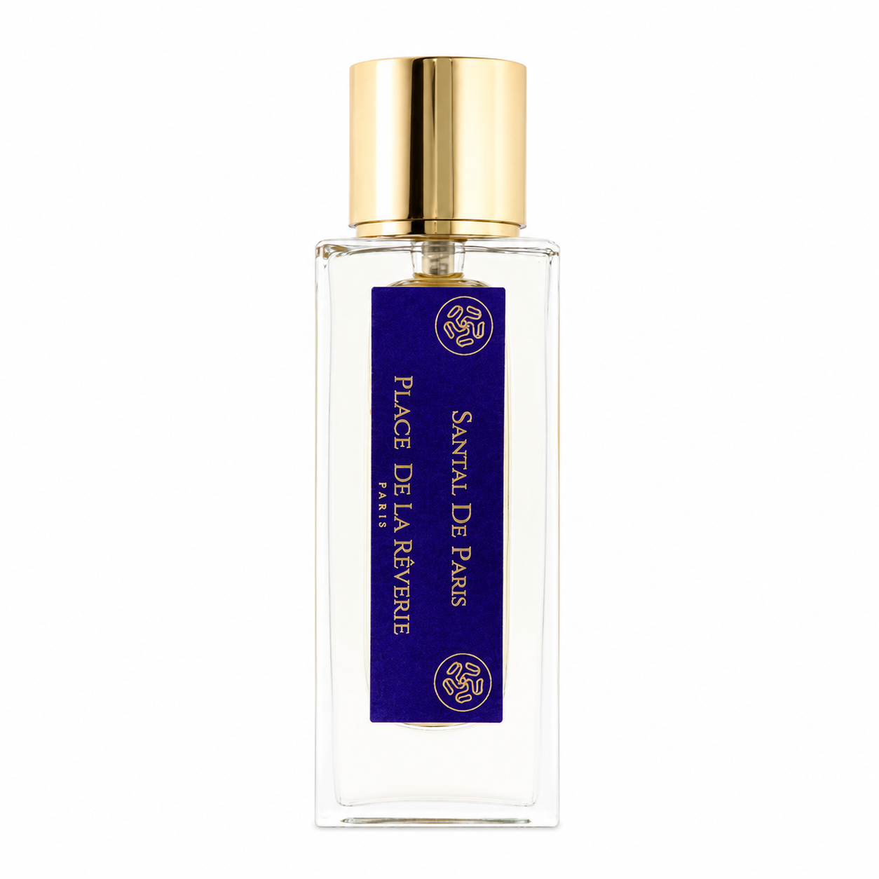 Flacon Santal de Paris de Place de la Rêverie, eau de parfum sur fond blanc.
