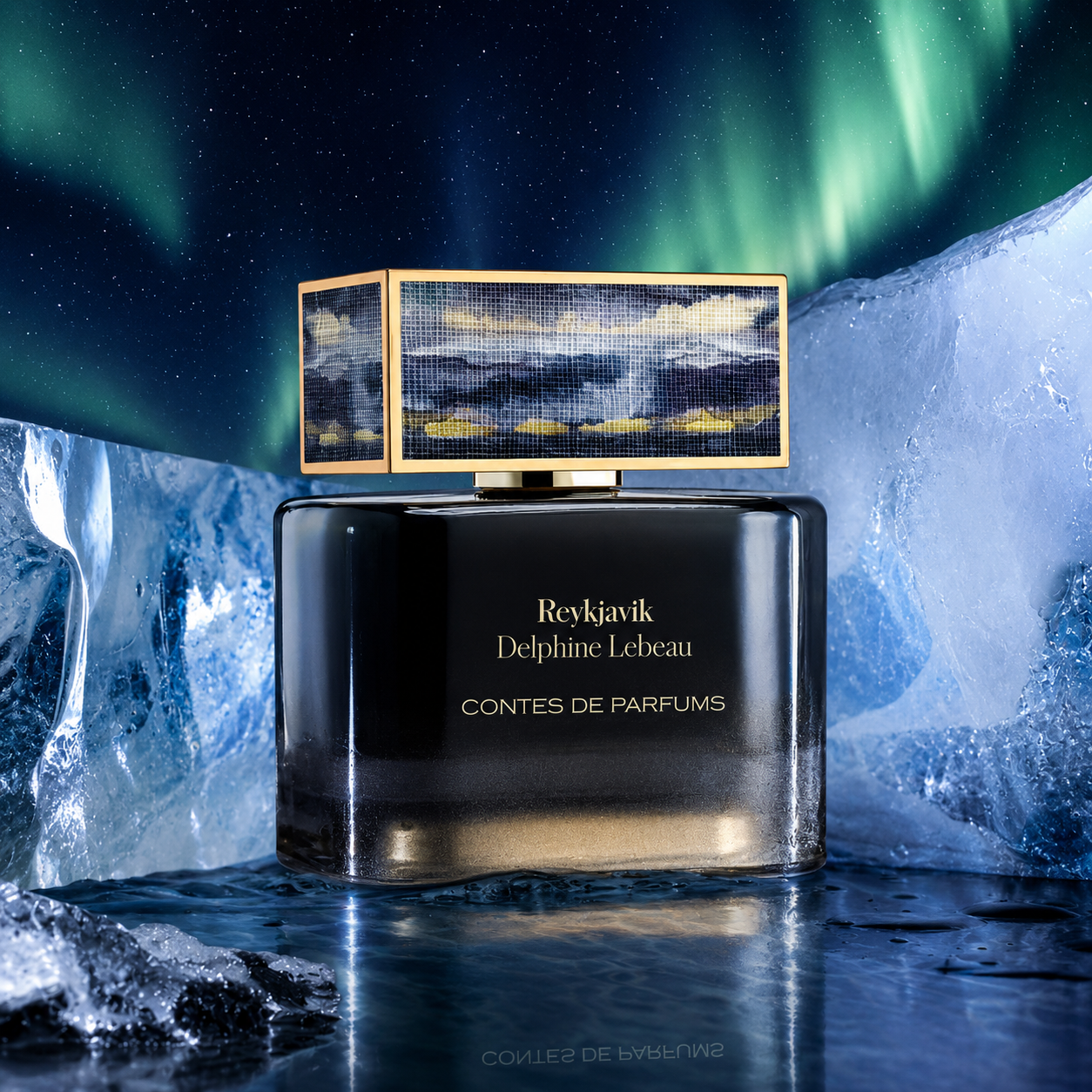 Reykjavik Contes de Parfums 100 ml eau de parfum dans un décor de glace sous les aurores boréales