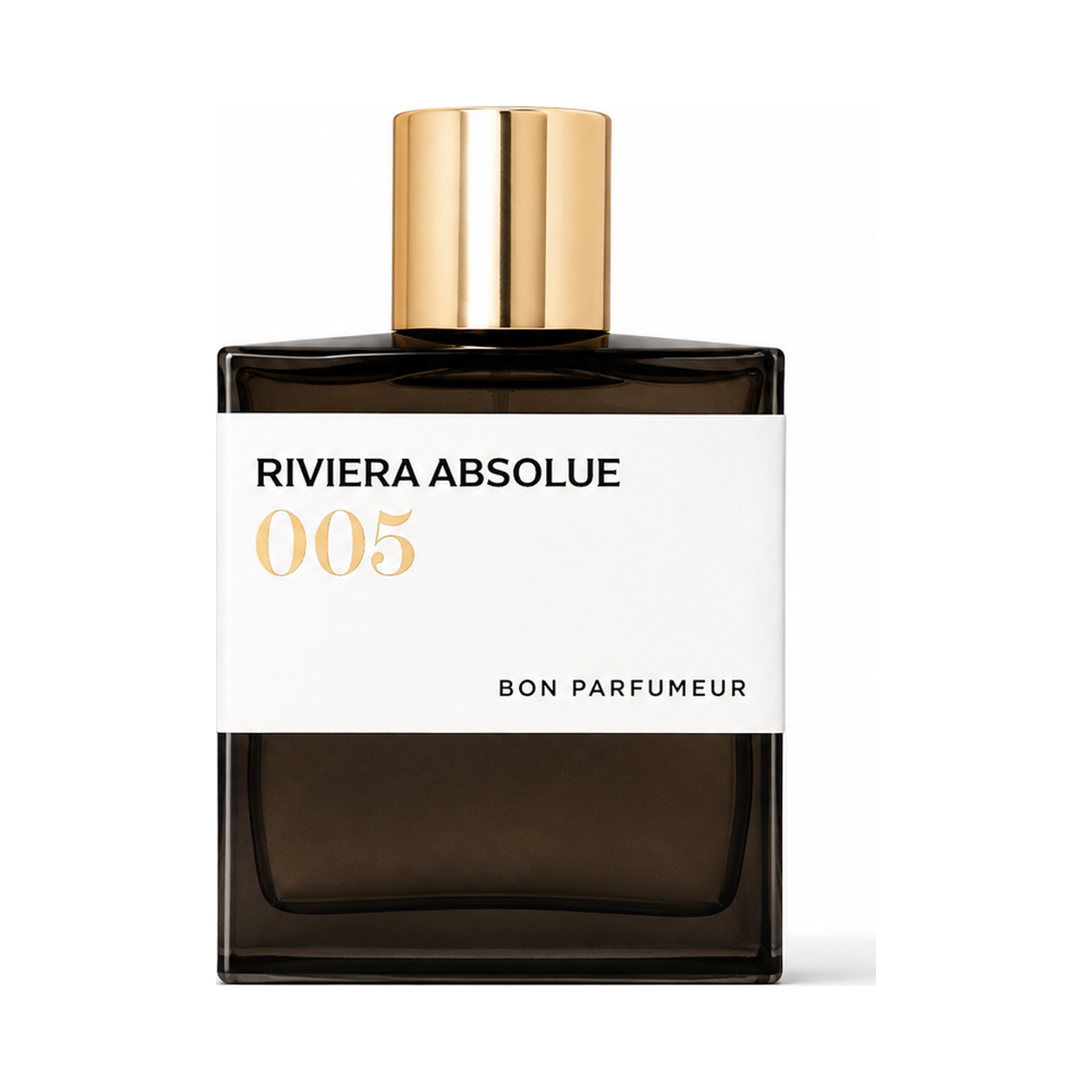 005 Riviera Absolue de Bon Parfumeur, extrait de parfum 100 ml, flacon de face sur fond blanc.