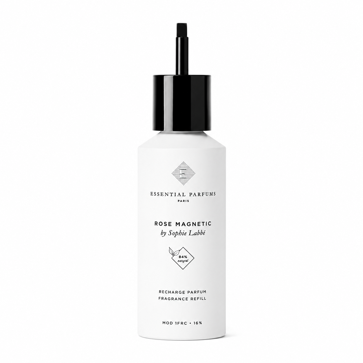 Recharge Parfum Rose Magnetic d'Essential Parfums 150 ml, flacon de recharge de face sur fond blanc.