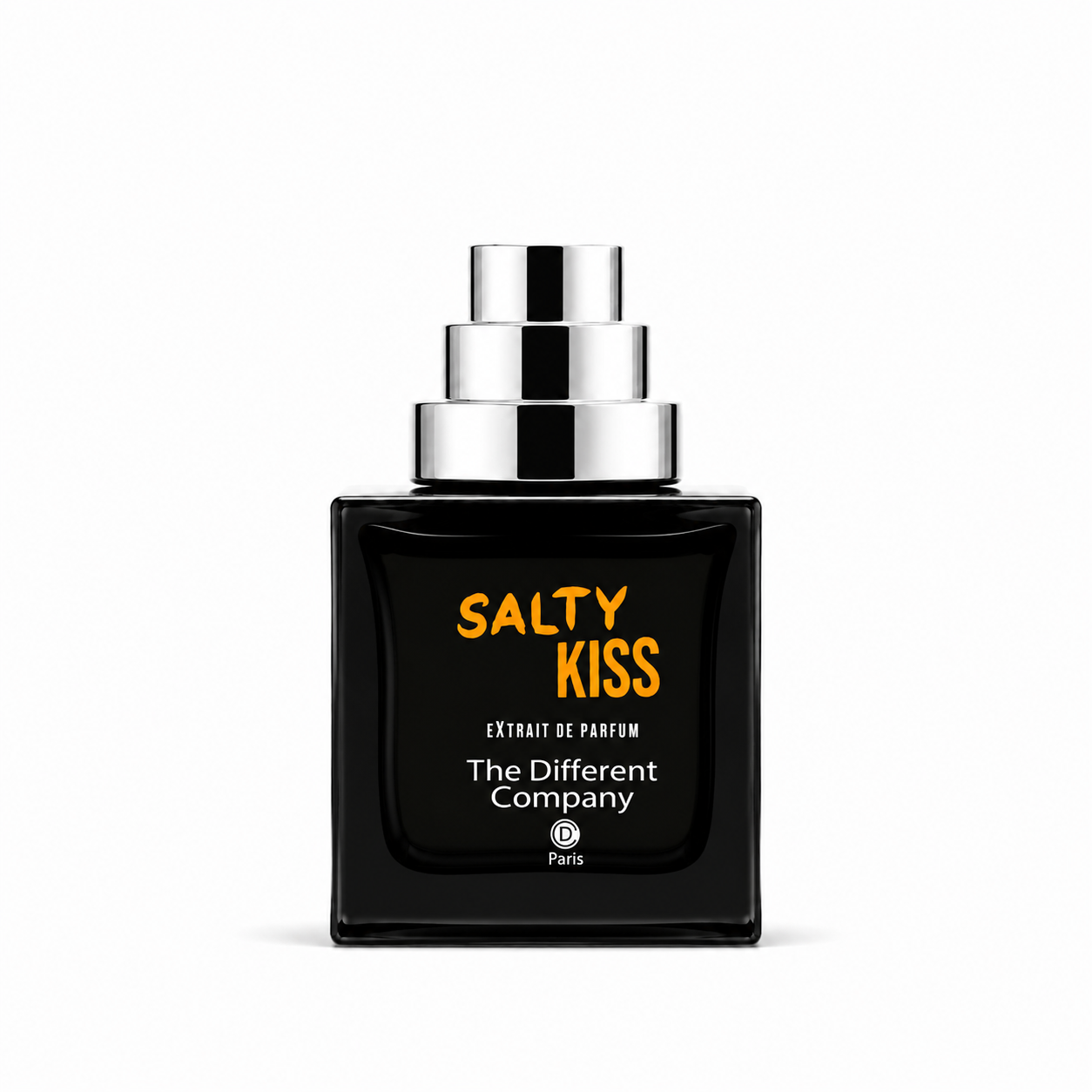 Salty Kiss de The Different Company, extrait de parfum 50 ml, flacon noir de face sur fond blanc.