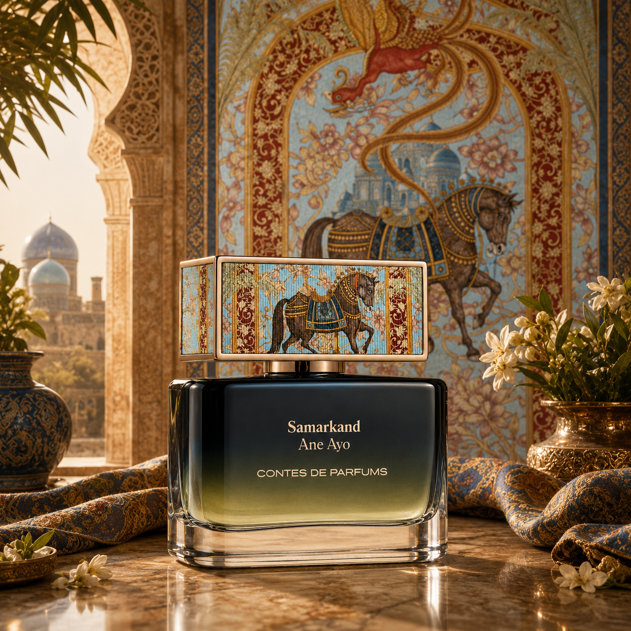 Samarkand Contes de Parfums extrait de parfum 50ml collection Timeless en ambiance inspirée de Samarcande avec mosaïques orientales et architecture historique
