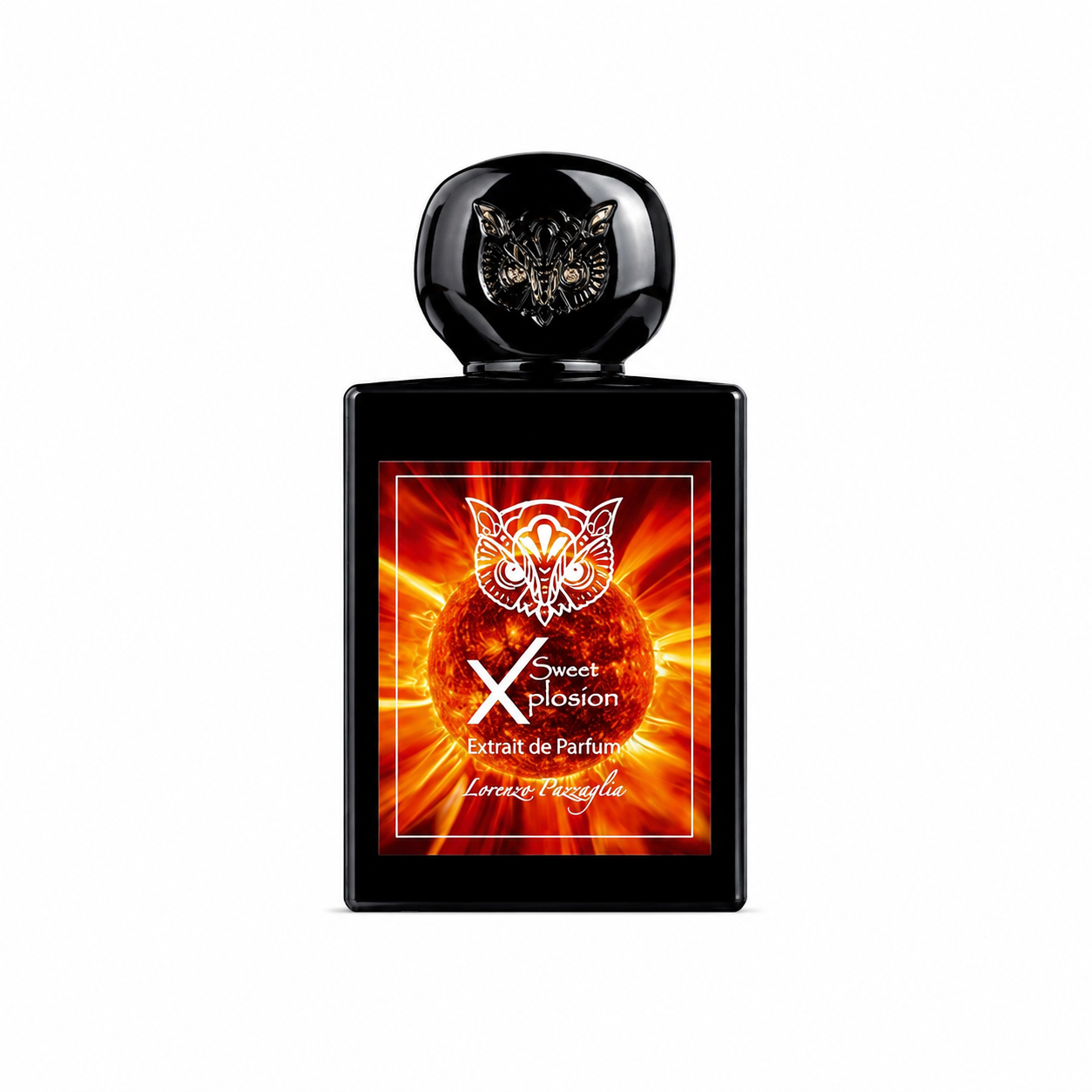 Sweet Xplosion de Lorenzo Pazzaglia, extrait de parfum 50 ml, flacon de face sur fond blanc.