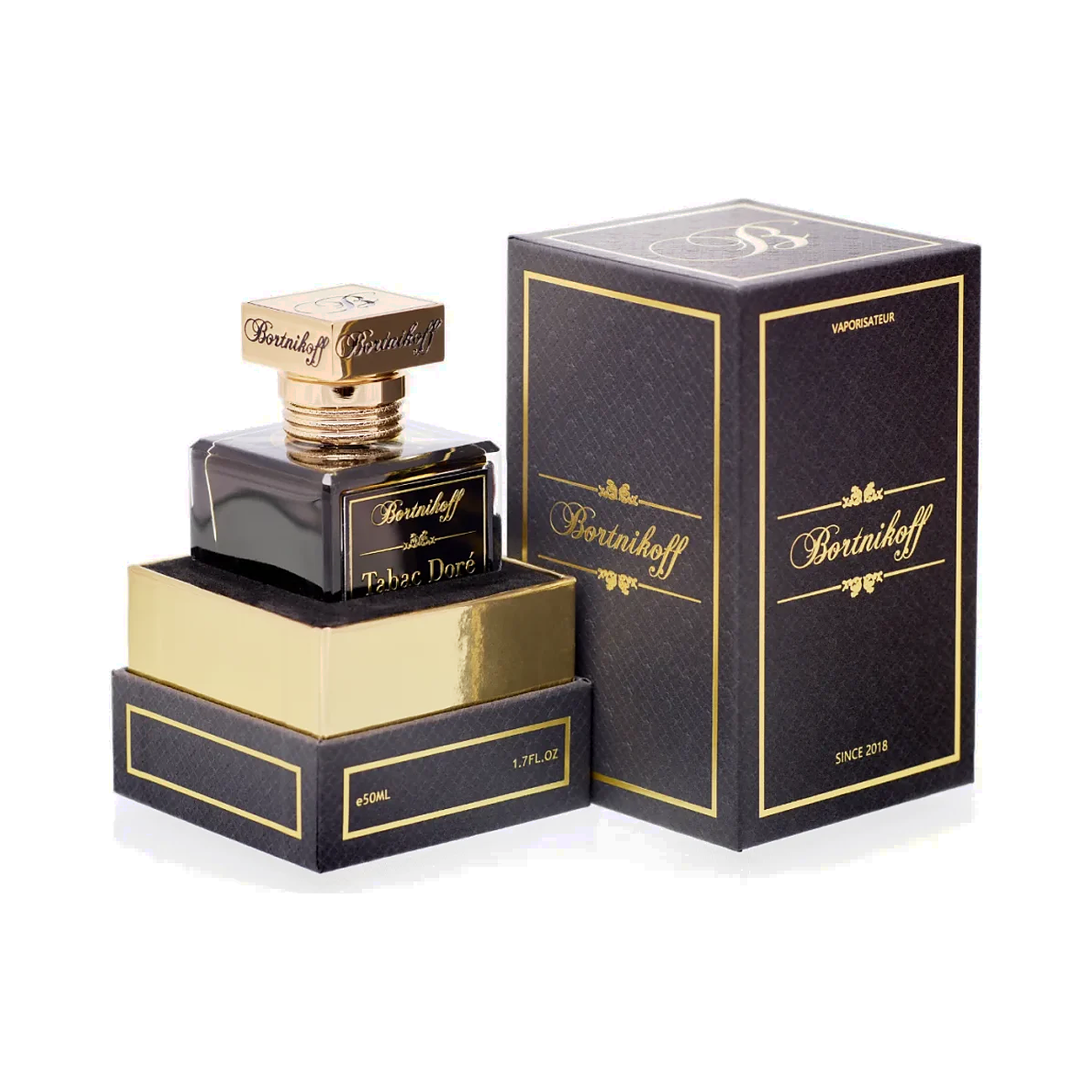 Flacon et coffret d'extrait de parfum Bortnikoff Tabac Doré 50 ml