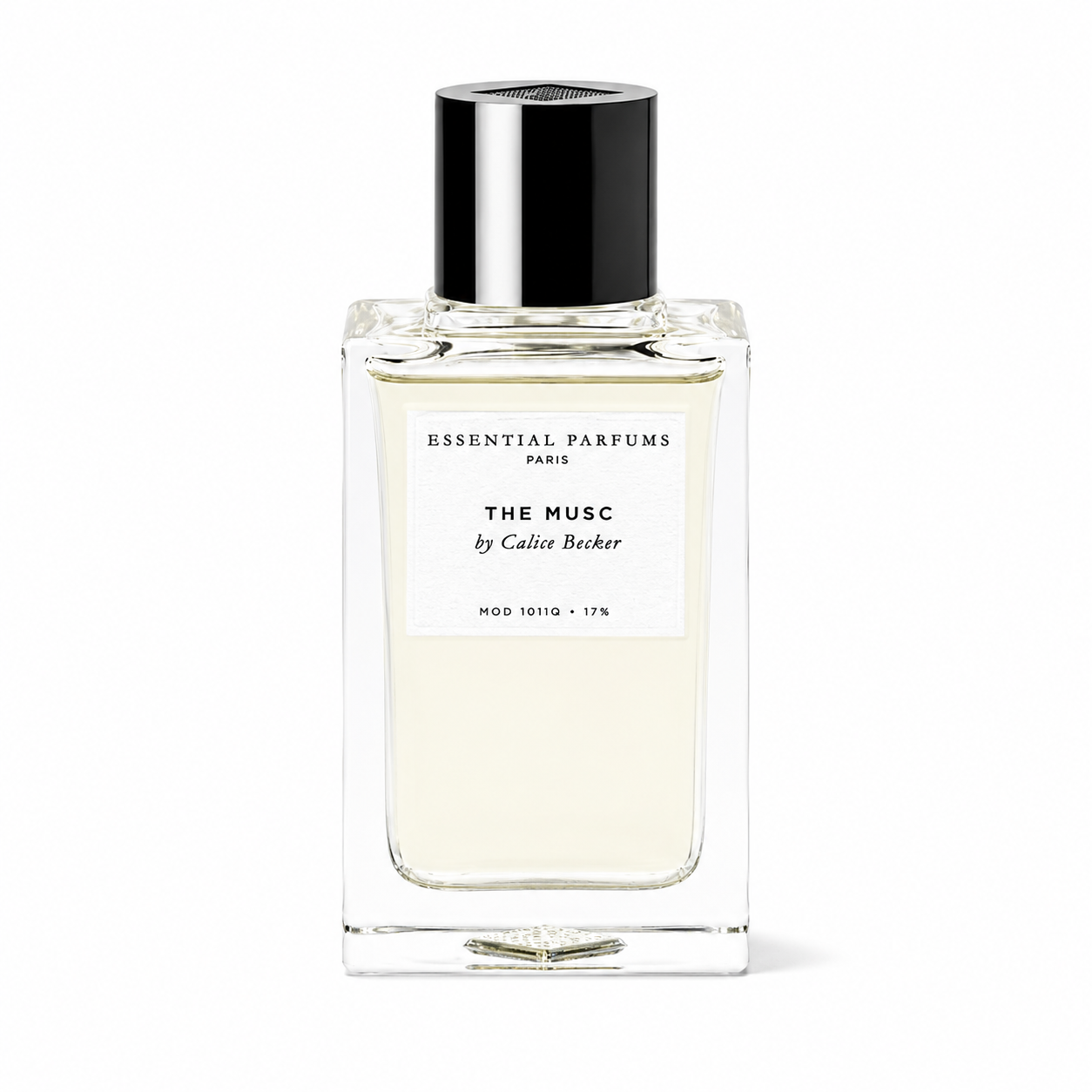 The Musc d'Essential Parfums, eau de parfum 100 ml, flacon de face sur fond blanc.