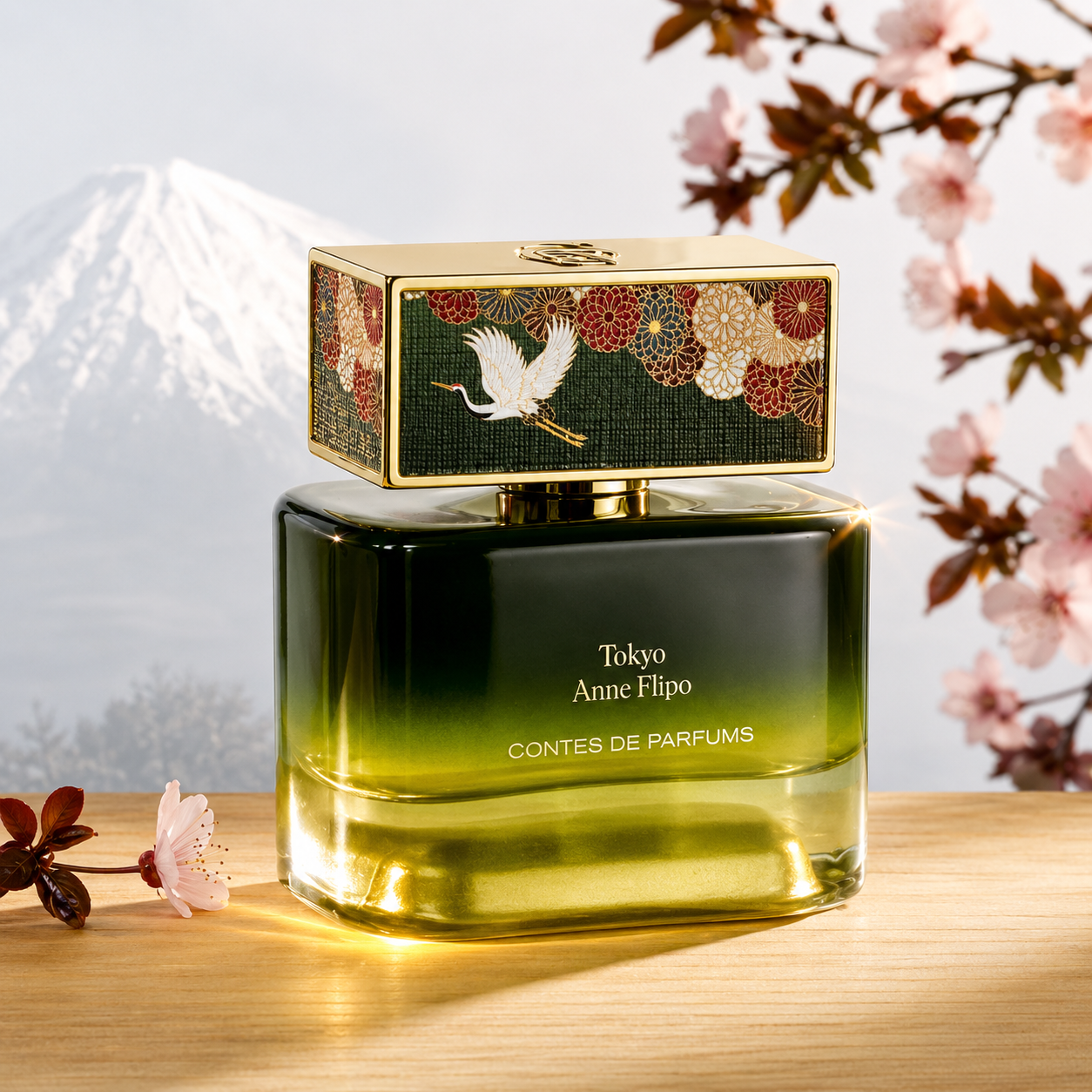 Tokyo Contes de Parfums 100 ml eau de parfum dans un décor inspiré du Japon avec fleurs de cerisier et mont Fuji