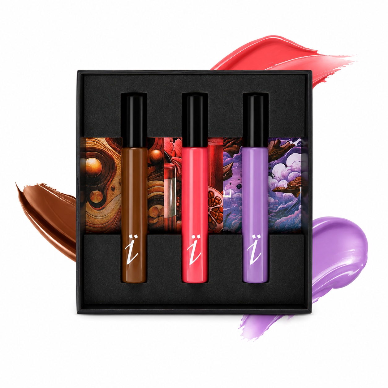 YZKINE Travel Set Discovery Collection 3 x 14 ml – Cuir Caramelo, Colle Nacarat et Oud Tempête