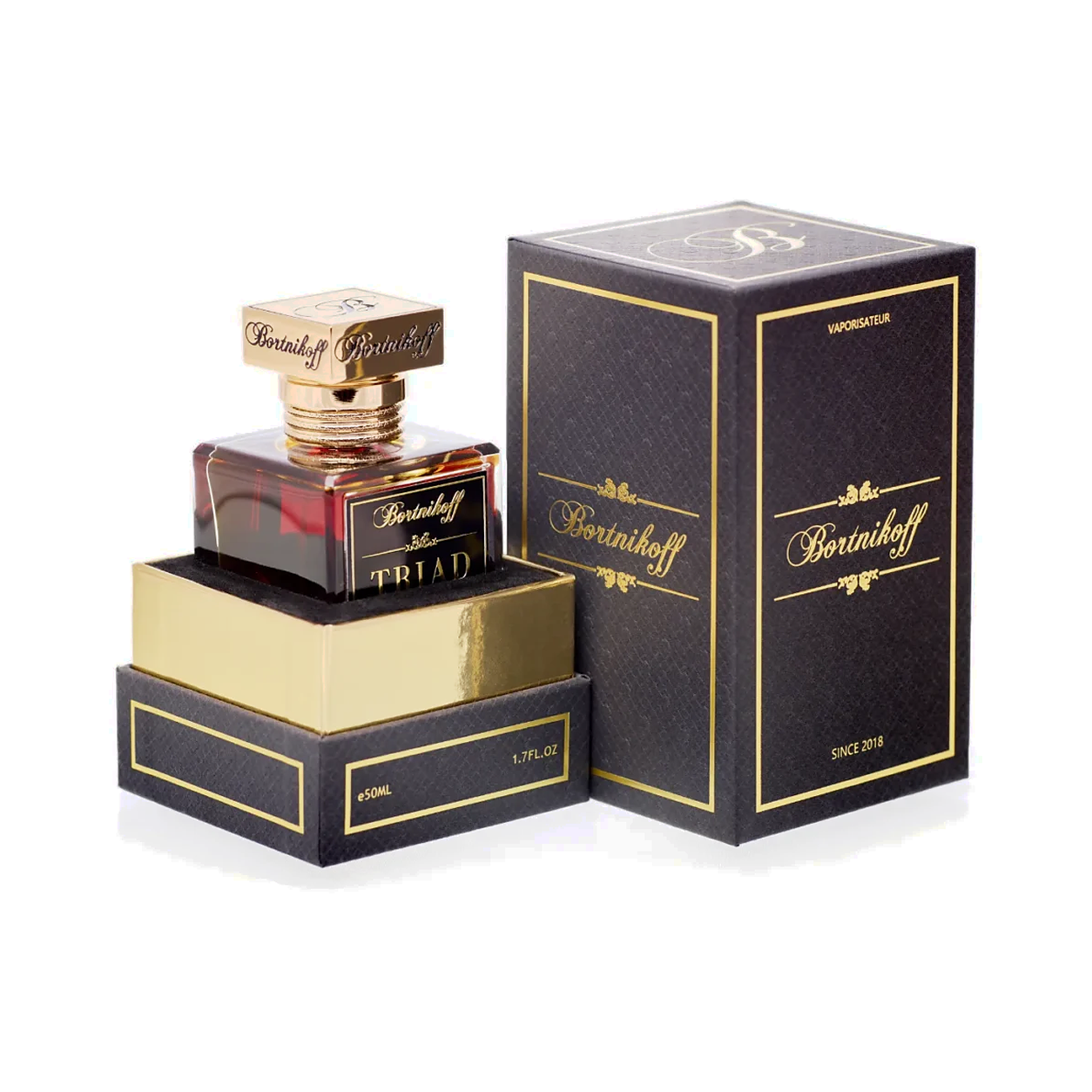 Flacon et coffret d'extrait de parfum Bortnikoff Triad 50 ml