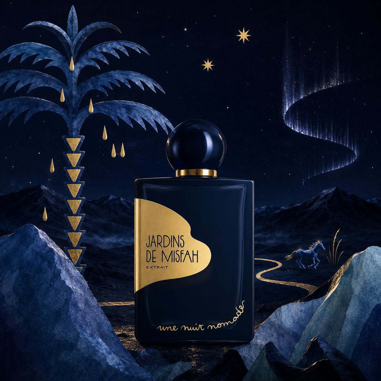 Jardins de Misfah Une Nuit Nomade Extrait de Parfum mise en scène oasis nocturne