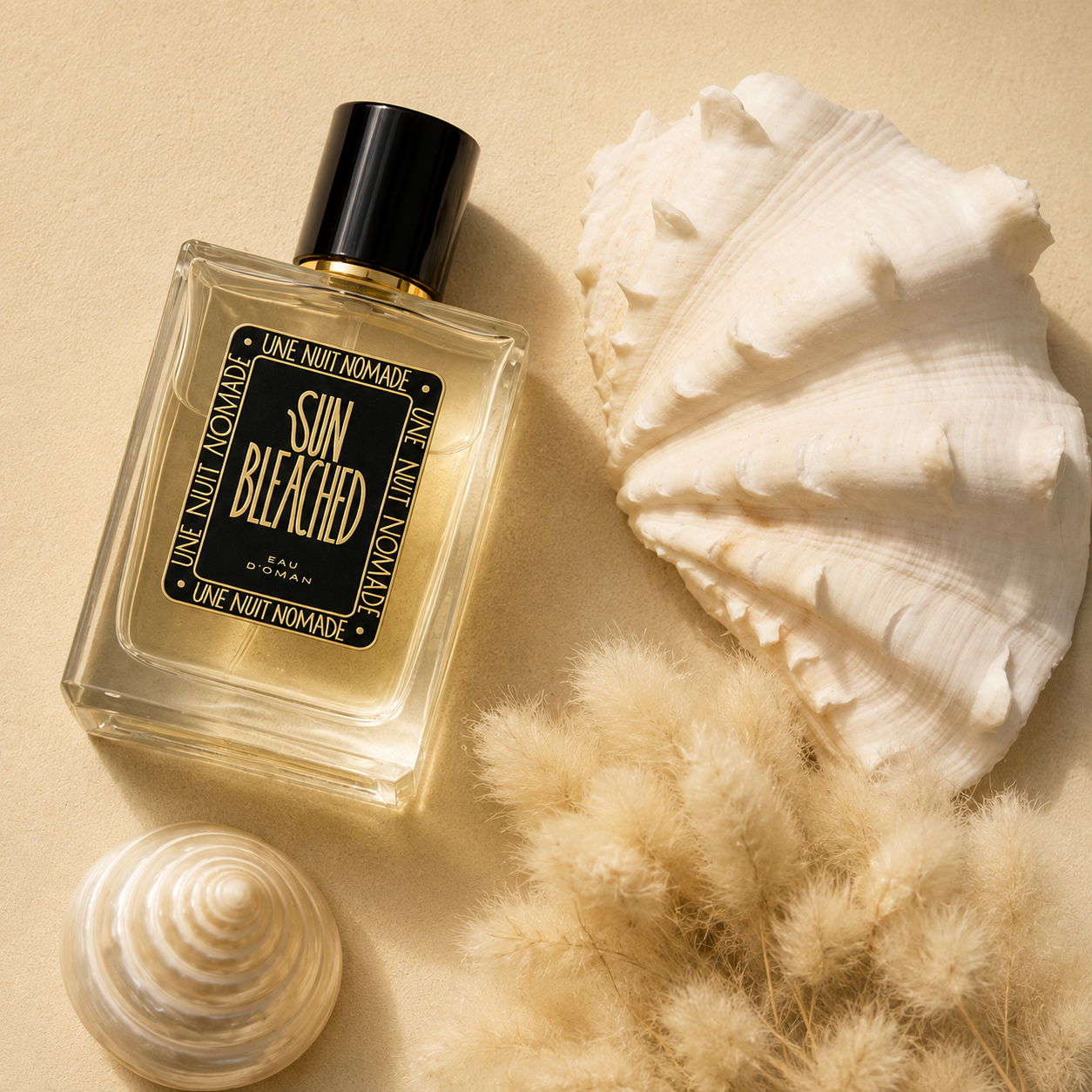 Sun Bleached Une Nuit Nomade Eau de Parfum mise en scène solaire avec coquillages