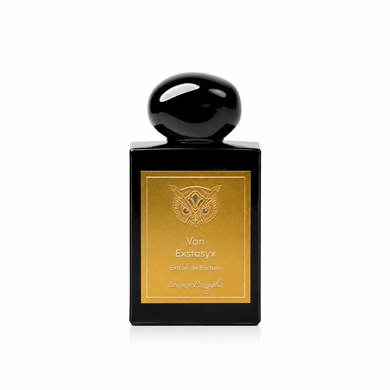 Van Exstasyx de Lorenzo Pazzaglia, extrait de parfum 50 ml, flacon de face sur fond blanc.