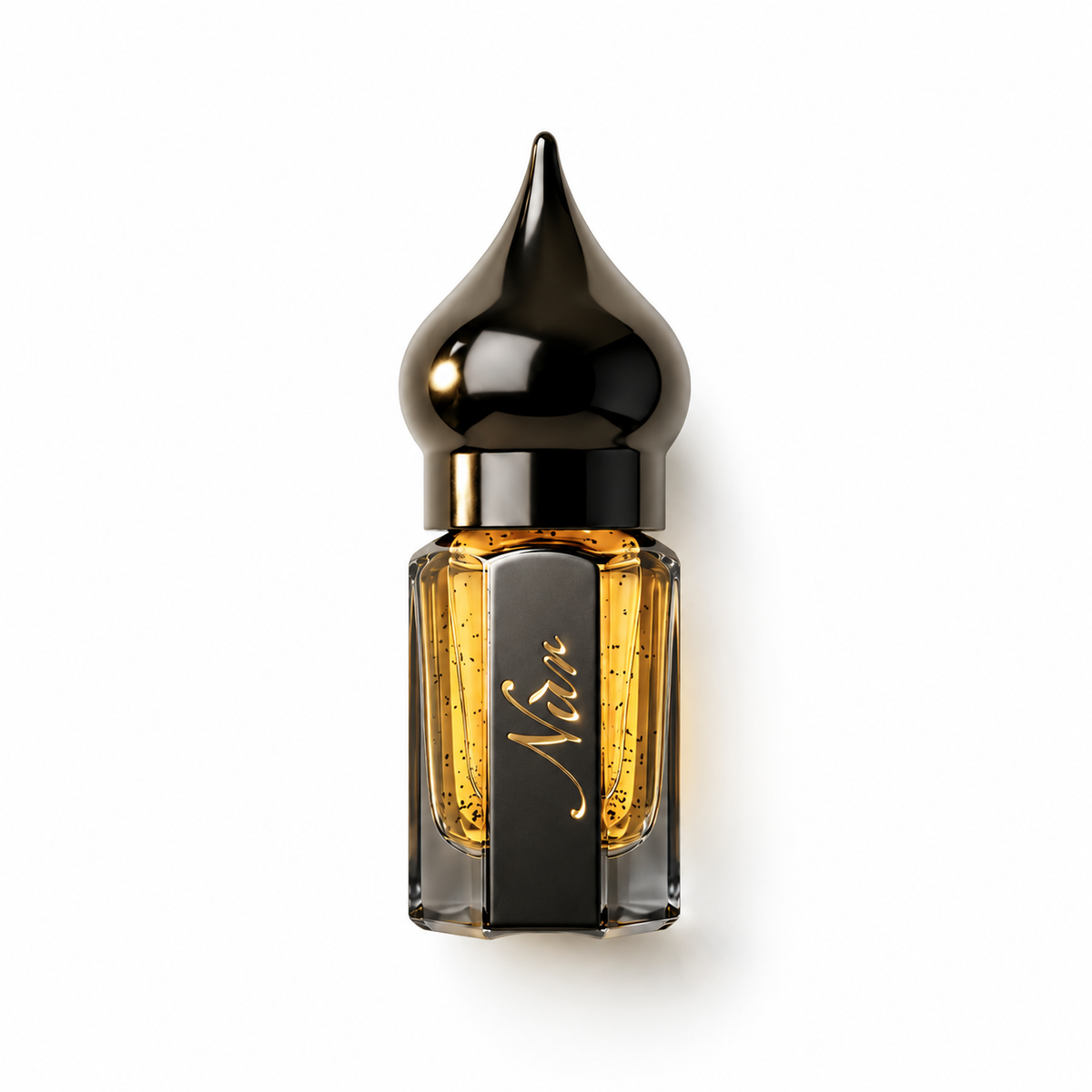 Vanille Rousse de NÛR, élixir de parfum 3 ml, flacon de face sur fond blanc.