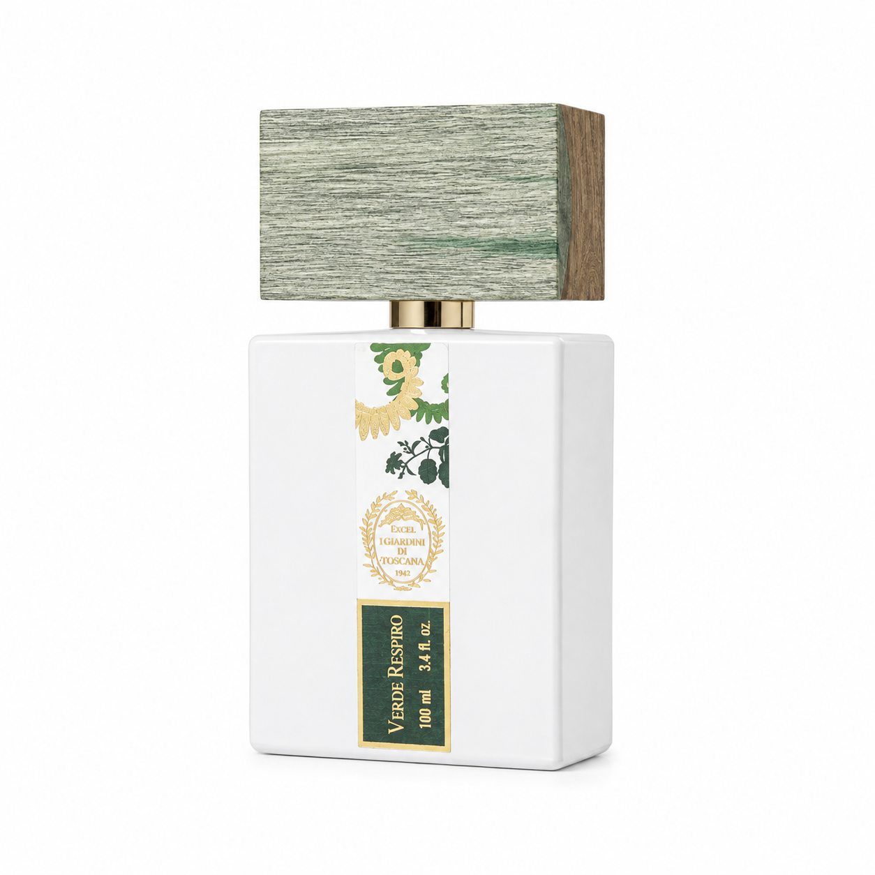 Verde Respiro by Giardini di Toscana – eau de parfum verte aromatique mixte 100ml, flacon sur fond blanc
